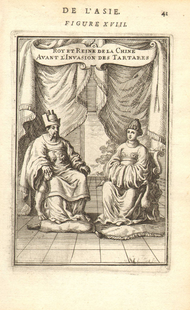 CHINA. The last Ming Emperor Chongzhen & his Consort. MALLET 1683 old print